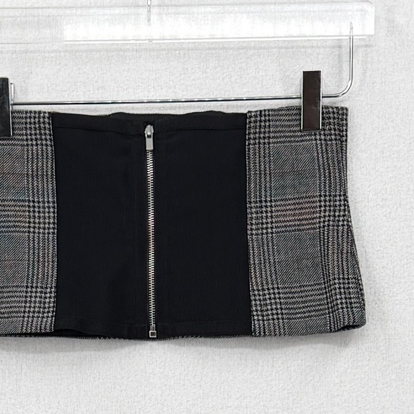 TIBI Glen Plaid Wool Corset Belt Womens 4 Gray Black Sheer Zipper Accessory - Picture 10 of 14